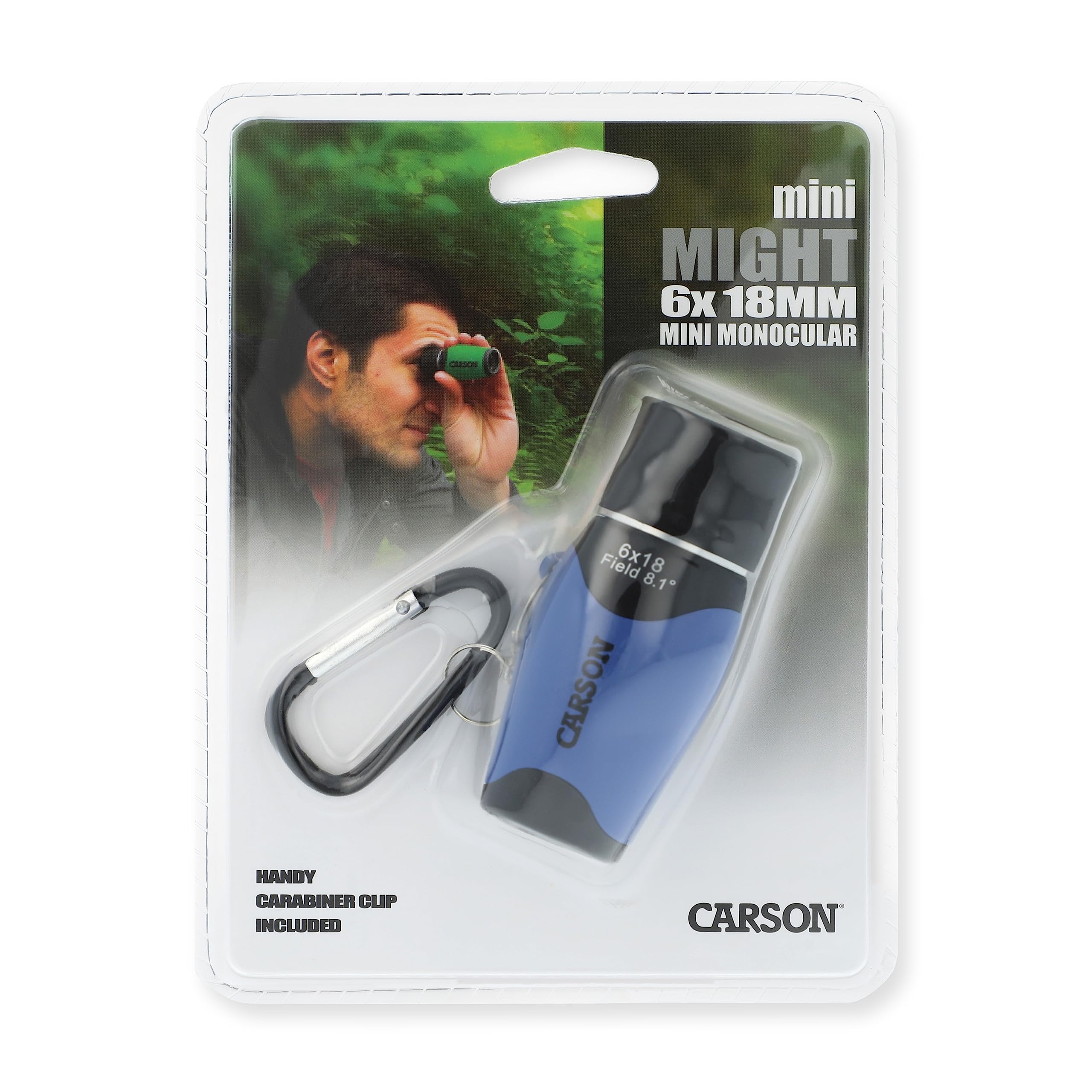 Carson MiniMight 6x18mm Pocket Monocular with Carabiner Clip, Blue (MM-618CB)