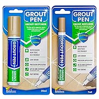 Grout Pen Tile Paint Marker: Waterproof Grout Colorant and Sealer Pen to Renew, Repair, and Refresh Tile Grout - Cleaner Coating Stain Pens - 2 Pack, 5mm Narrow and 15mm Wide Tip Pen - Beige