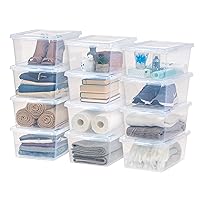 IRIS USA 17 Qt Clear Storage Box, BPA-Free Plastic Stackable Bin with Lid, 12 Pack, Containers to Organize Shoes and Closet Shelves, Classroom Organization Teacher Tools, Game Storage