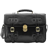 DR480 Men's Leather Briefcase Cross Body Bag Black