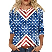 Fourth of July Apparel,Womens Tunic Tops 3/4 Sleeve Fourth of July Sale Casual Tshirts Shirts for Women Fourth of July Clothing Summer Blouses for Women Mothers Day from Son(Blues,XL)