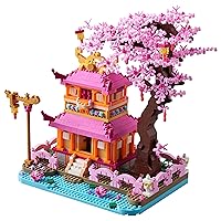 Cherry Blossom Bonsai Tree Mini Bricks Building Set, Japanese Tree House Micro Blocks Model for Adults, Flowers House Decorative Architectural Models Gift Toy for Children Age of 14+