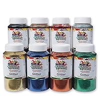 S&S Worldwide Color Splash Glitter Assortment, Big Value Pack of 8 Brilliant Colors, 1 lb. Jars with Shaker Top, for Kids Adults Arts & Crafts, School, Holiday, Non-Tarnishing, Non-Toxic, 8 Total Lbs