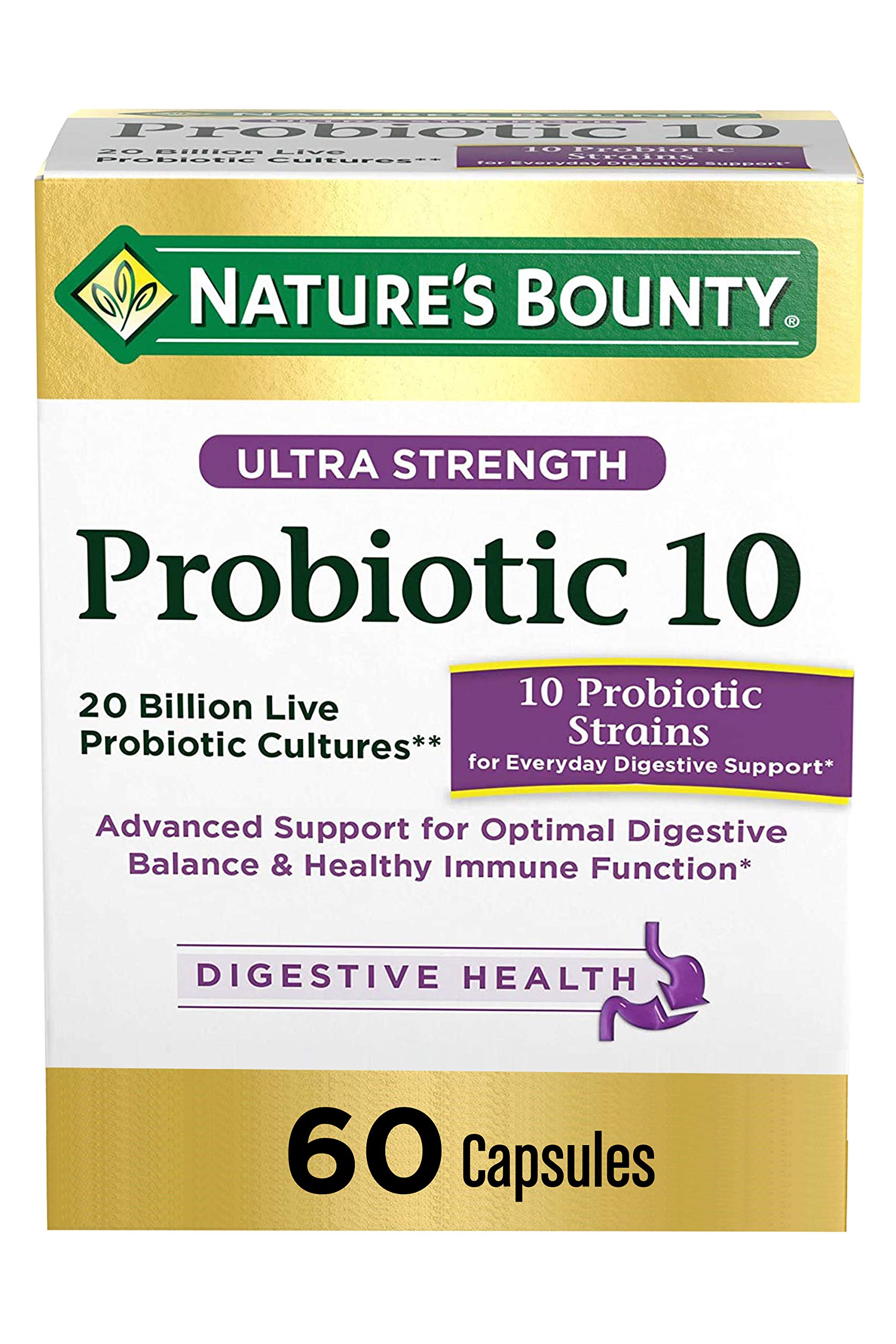 Probiotics by Nature's Bounty, Ultra Strength Probiotic 10, Immune Health & Digestive Balance, 60 Capsules
