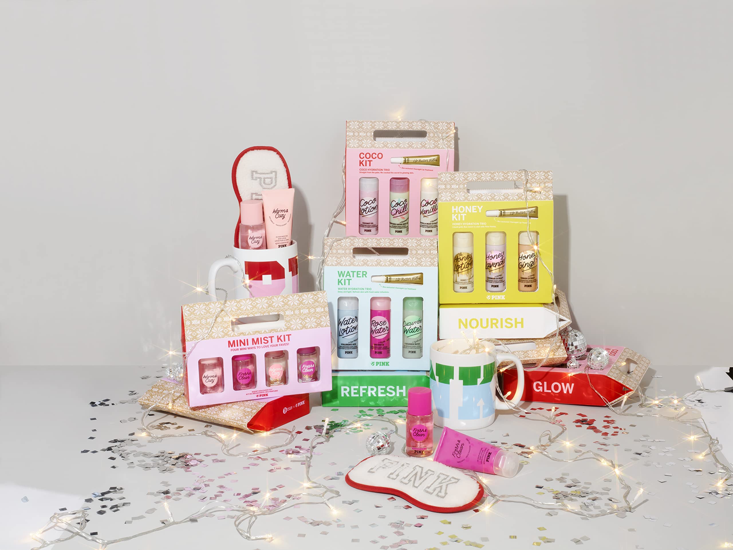Victoria's Secret PINK 4 Piece Mini Mist Gift Set: Warm & Cozy, Fresh & Clean, Warm & Cozy Glow and Fresh & Clean Glow