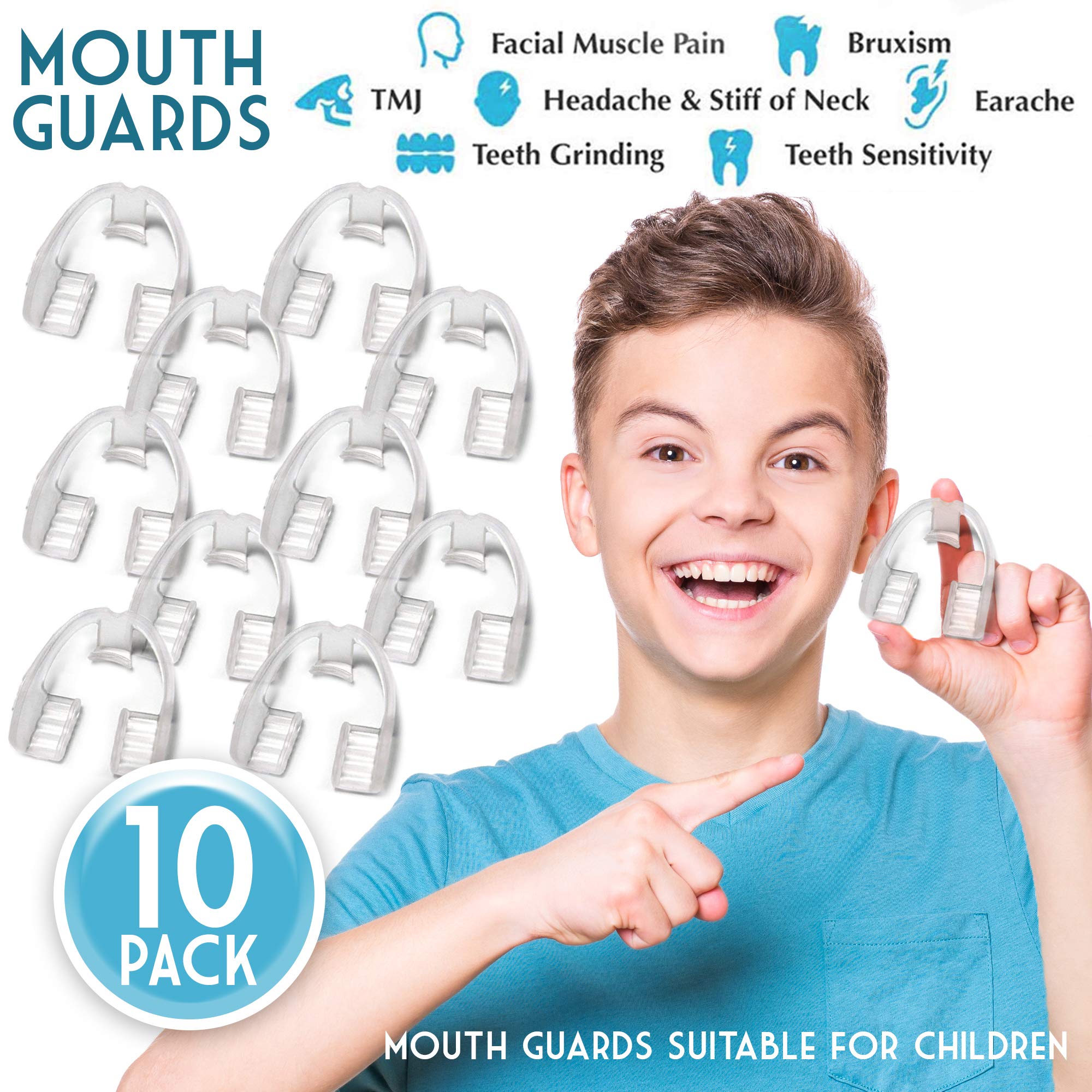 Alayna Kids Mouth Guard for Grinding Teeth - 10 PK Night Guard for TMJ Bruxism Teeth Clenching, No Boiling or Molding - for Upper or Lower Jaw - Ready to Use Childrens Dental Guard for Pain Relief