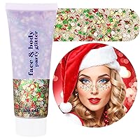 Paminify Christmas Face Glitter Gel,Green Red Body Glitter Gel Rave Accessories,Kids Self-Adhesive Sequins Glitter Face Hair Makeup,Sparkling Chunky Festival Party Gift for Women Girls,50ML