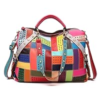 Segater® Women's Multicolor Tote Handbag Genuine Leather Color matching Design Hobo Crossbody Shoulder Bag Purses