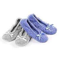 Isotoner Women's 2 Pack Mictroterry Ballerina Slipper with a Satin Bow