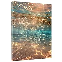 Ocean Vertical Wall Art Glitter 3D Underwater Sunshine Sea Landscape Bubbles Brown Gold Green Canvas Polyester Decor Gifts Removable Bedroom Nursery Home College Gym Room Artwork Unframed 12x16 Inch