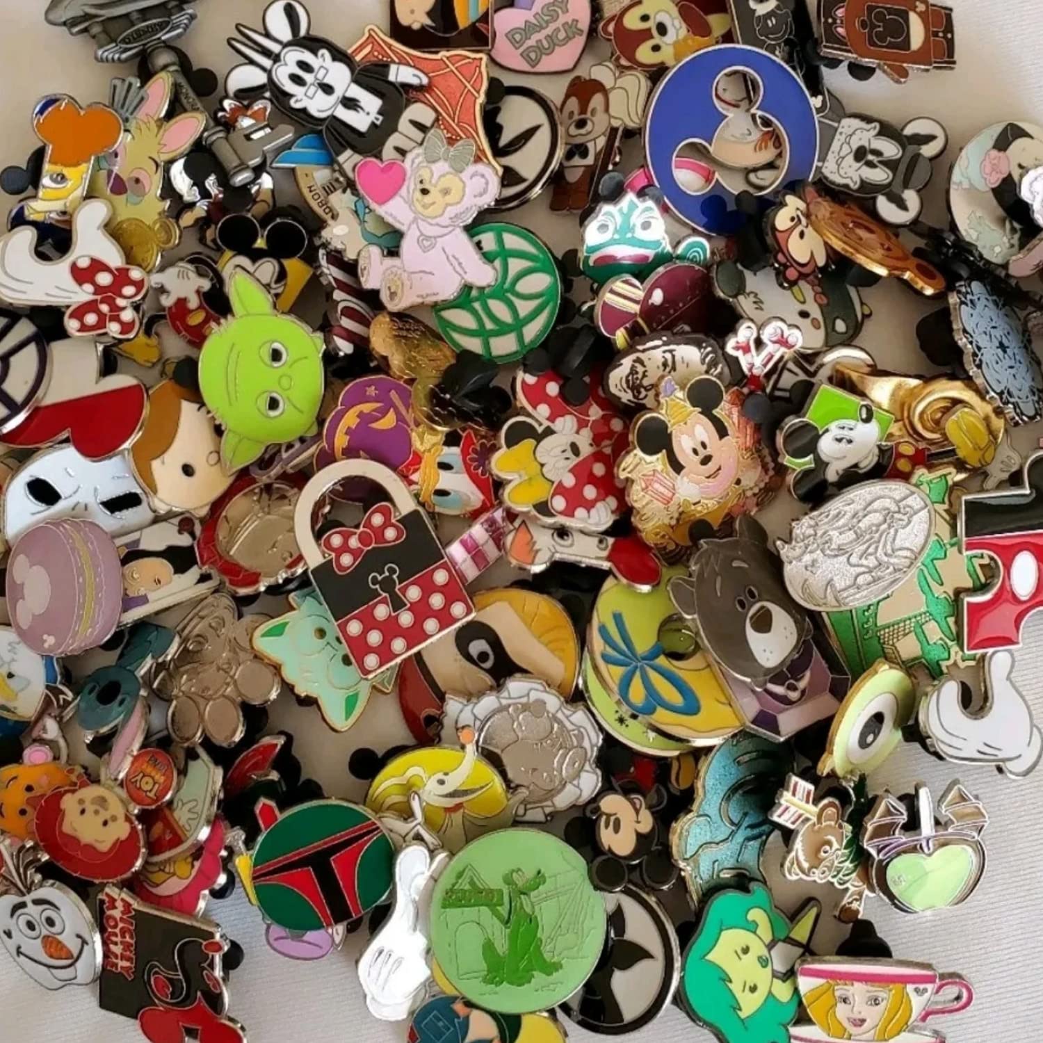 Cute Dicney Trading Pin Lot Mixed Pins with Lanyard - Tradable Metal Set Mickey Head Backing - 100% Tradable at Parks Collector- No Doubles - Assorted Pin Lot (15 Pin Lot & Disney Lanyard)