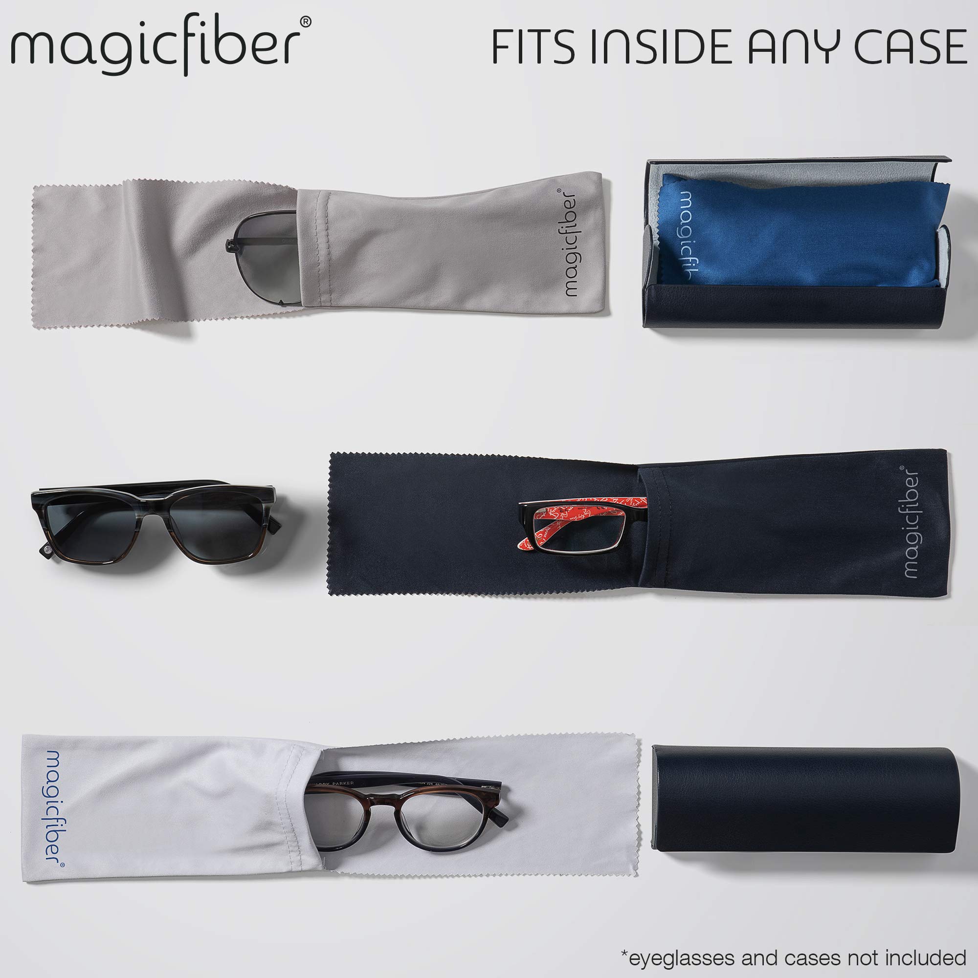 MagicFiber Glasses Case Soft (4-pack) - Sunglasses Pouch - Soft Glasses Pouch - Works as Glasses & Eyeglass Cleaner - Ultra Soft Storage with Cleaning Cloth Closure Flap - Microfiber Cloth for Glasses