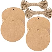 G2PLUS 100PCS Kraft Paper Gift Tag with String,2'' Round Paper Tags Blank Hang Tags Brown Circle Tags with Holes for Craft Projects, Xmas Gift, DIY Wedding Favor Bag