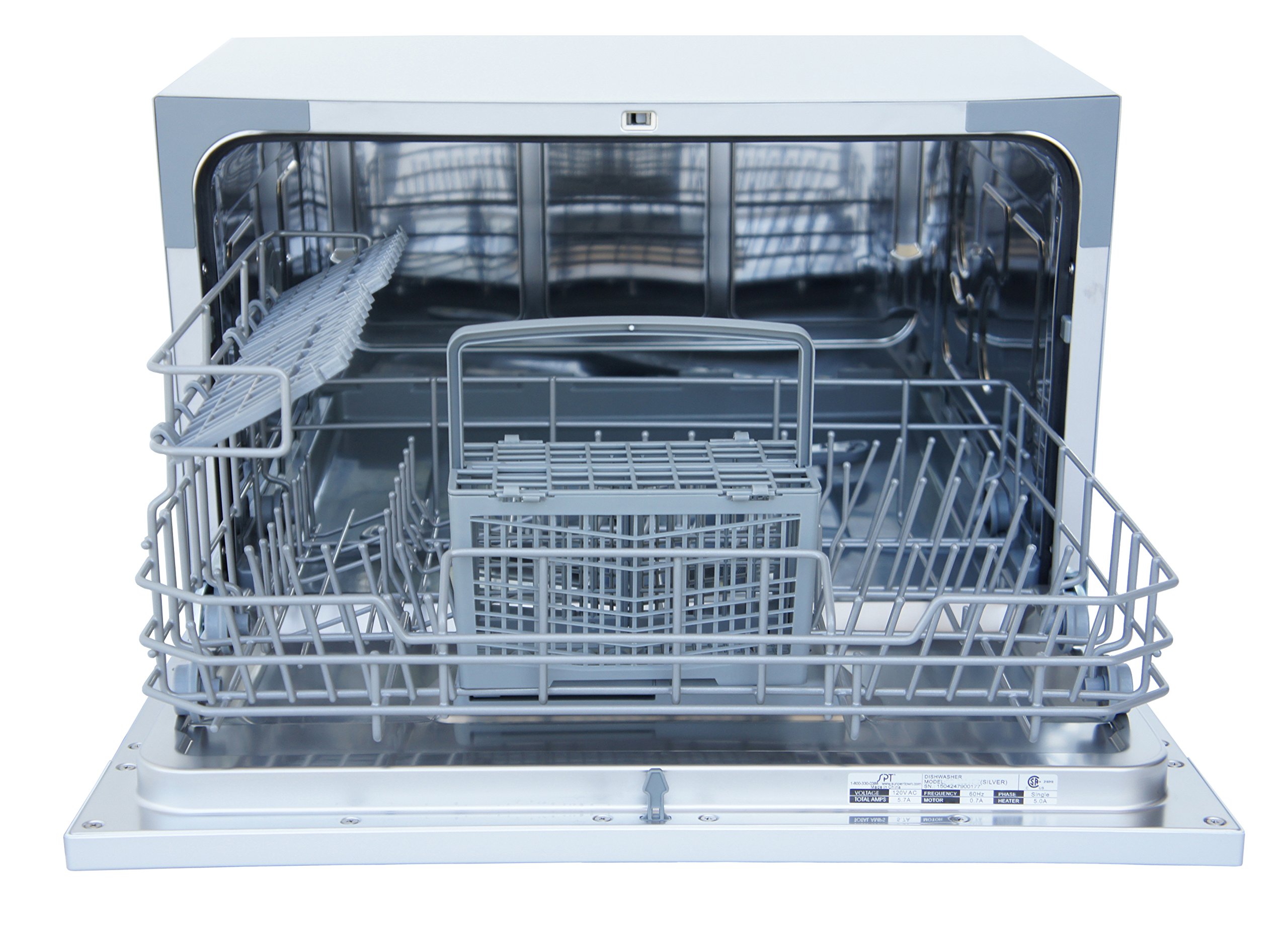 SPT SD-2225DW Compact Countertop Dishwasher/Delay Start-Energy Star Portable Dishwasher with Stainless Steel Interior and 6 Place Settings Rack Silverware Basket/Apartment Office Home Kitchen, White