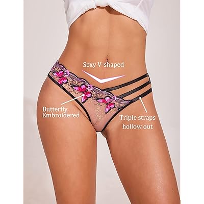 Avidlove Sexy Panties for Women Butterfly Embroidered Underwear Mesh  Panties Pack