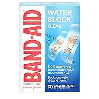 Brand Water Block Clear Waterproof Sterile Adhesive Bandages for First-Aid Wound Care of Minor Cuts and Scrapes, Assorted Sizes, 30 ct