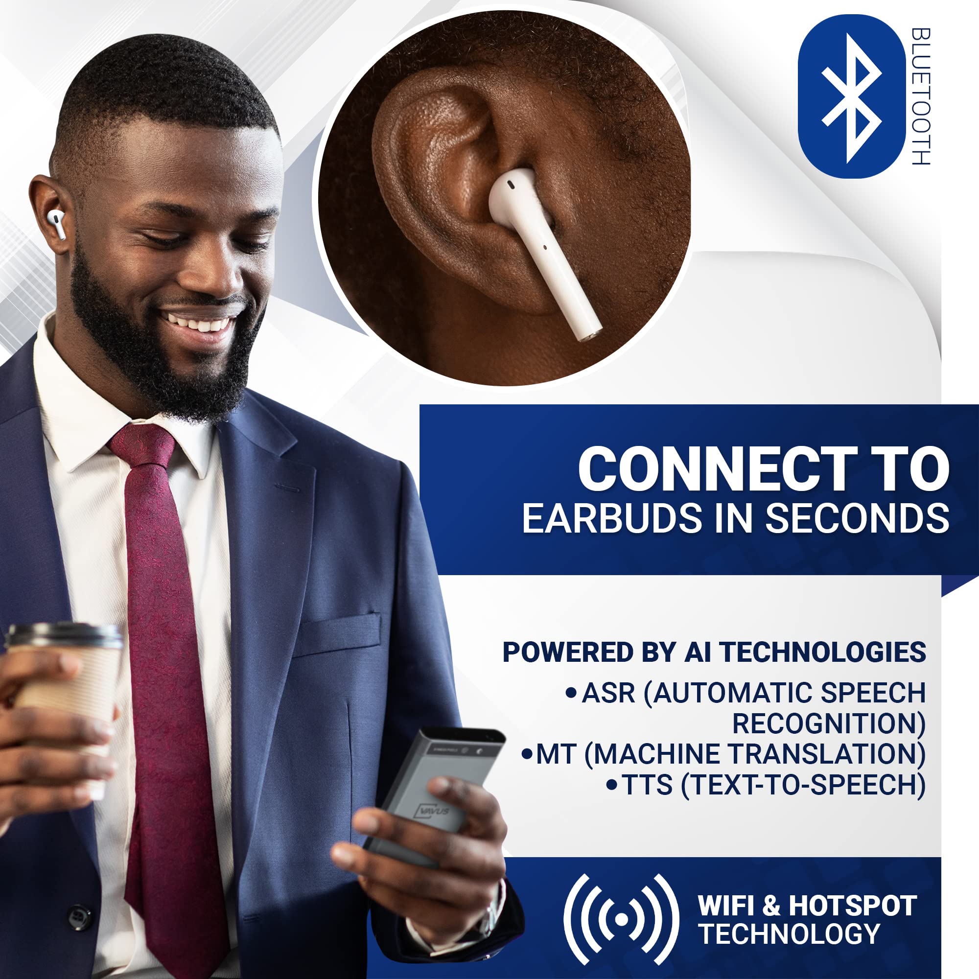 Vavus Language Translator Device - Built-in Data Plan -Sim Card, WiFi & Offline Translation - 109 Languages and dialects, Bluetooth for Earbuds, Instant Two-Way Voice Translator and Photo Translation