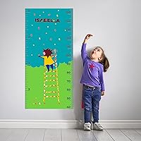 Girl Collecting Stars Height Chart Sticker in Large Sizes for Bedroom - Measuring Height Kids Room Wall Sticker with Custom Girl Name - Children's Growth Chart Ruler