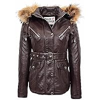 Womens Real Leather Parka Coat Detachable Hoodie Style Layla Brown