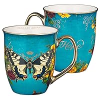 Christian Art Gifts Ceramic Coffee & Tea Mug 14 oz Large Inspirational Bible Verse Mug for Women: Hope Lead-free and Novelty Butterfly Mug with Gold Accents Teal, White and Multicolor Floral