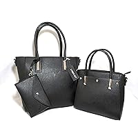 3PC Black Leather Purse Set for Women, Large Handbag Top Bag Tote Satchel Hobo Wallet