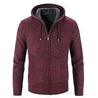 Men's Winter Hoodie Knitted Cardigan Fleece Zip Up Drawstring Hooded Knit Jacket Long Sleeve Slim Sweatshirt Coat