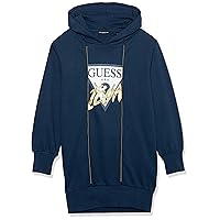 GUESS Girls' French Terry Icon Hooded Sweatshirt Dress, Secret Blue