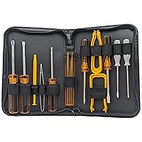 12 Piece Computer & Electronics Toolkit with Chip Inserter & Extractor, Screwdrivers (T15, Phillips #0 & #1, Slotted 3/16” & 1/8”), Nut Drivers (1/4