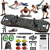 LALAHIGH Portable Home Gym System: Large Compact Push Up Board, Pilates Bar & 20 Fitness Accessories with Resistance Bands Ab Roller Wheel - Full Body Workout for Men and Women, Gift Boyfriend