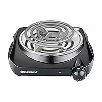 Elite Gourmet ESB301C Countertop Single Coiled Burner, 1100 Watts Electric Hot Plate, Temperature Controls, Power Indicator Lights, Easy to Clean, Black