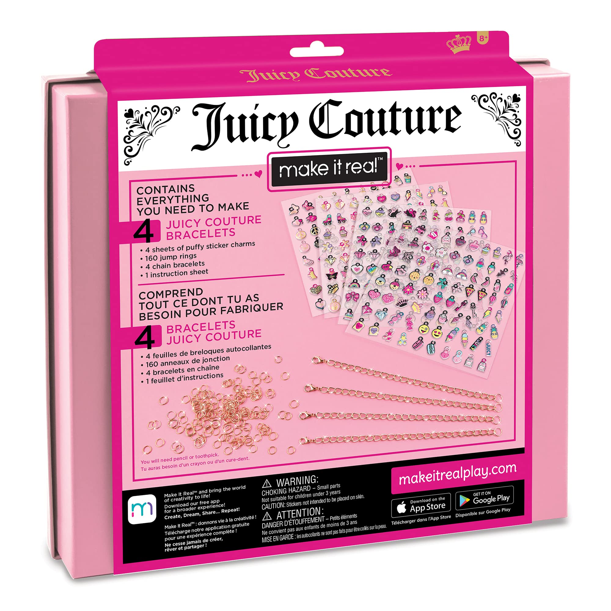 Make It Real - Juicy Couture Absolutely Charming Bracelet Making Kit - Kids Jewelry Making Kit - DIY Charm Bracelet Making Kit for Girls - Friendship Bracelets with Charms for Girls 8-10-12-14