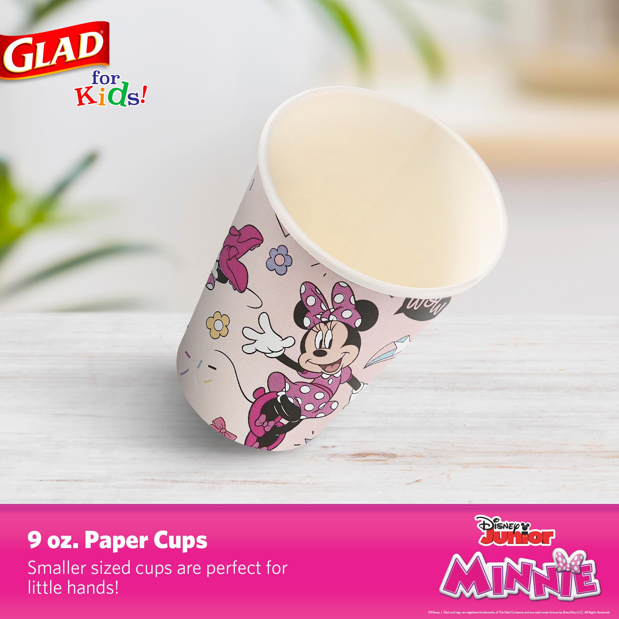 Glad for Kids Disney Mickey & Friends 9oz Paper Cups with Minnie Mouse Pink Polka Dots Design, 24 Count | Pink Polka Dot Mickey & Friends Paper Cups for Everyday Use, Kids Cups