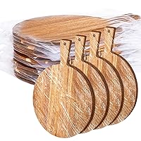 Patelai 12 Piece Round Wood Cutting Board Pizza Peel with Handle Laser Engraving Serving Board Charcuterie Cheese Bread Cutting Board Bulk for DIY Wedding Housewarming Gift(11 Inch, Acacia Wood)