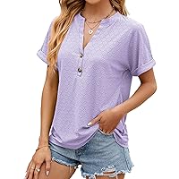 Mansy Women's Summer Tops Short Sleeve Button Down Shirts V Neck Eyelet Dressy Blouse Tops