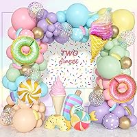 162pcs Pastel Donut Balloon Arch Garland Kit, Donut Two Sweet One Birthday Party Decorations Girl Pastel Sprinkle Confetti Candy Ice Cream Foil Balloons for First Donut Grow Up Baby Shower Supplies