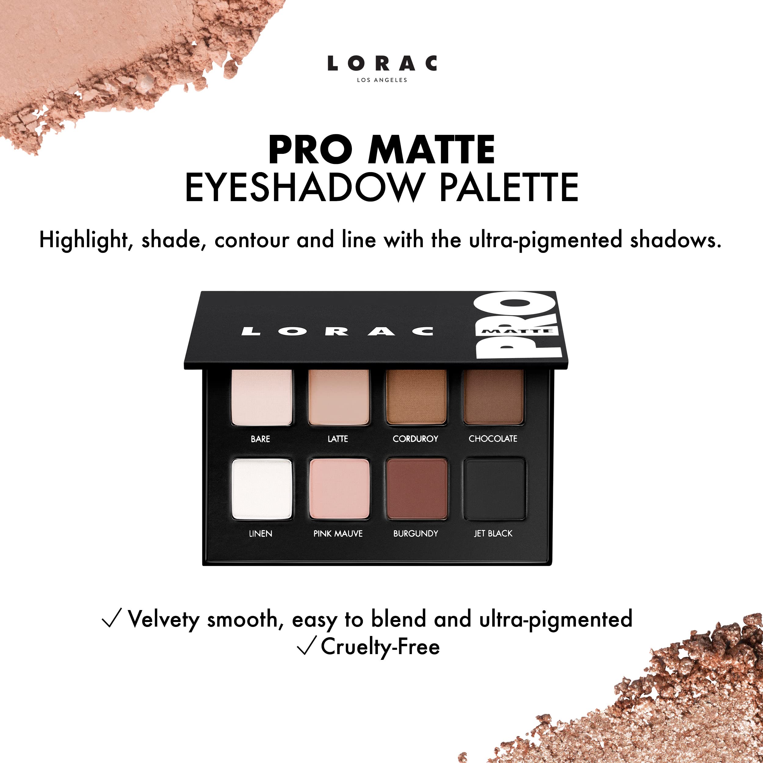 LORAC PRO Matte & Shimmer Eyeshadow Palette, Metallic High Pigmented, Mirror Compact