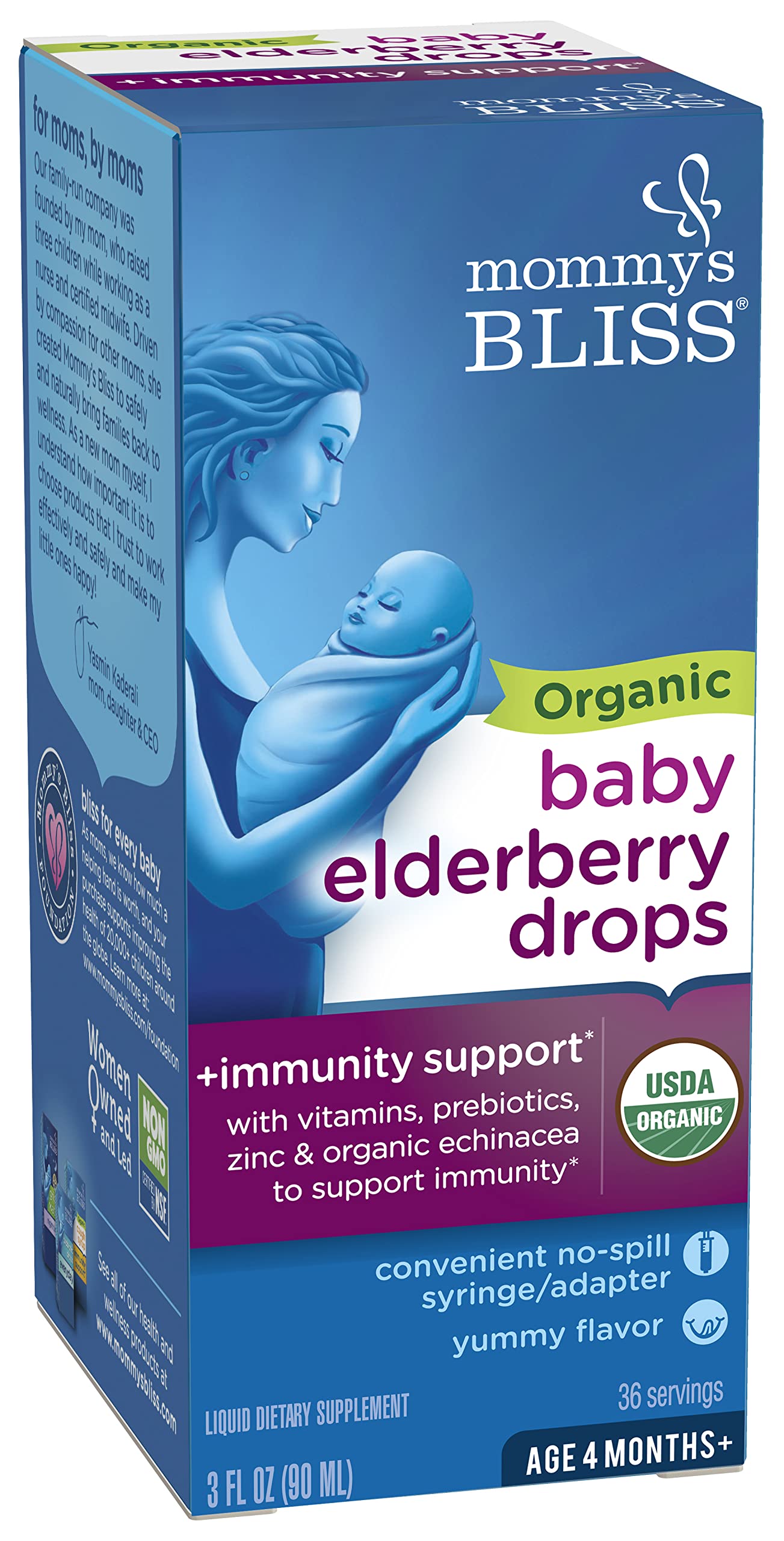 Mommy's Bliss Organic Baby Elderberry Drops, Immune Support with Vitamins, Prebiotics, Zinc & Organic Echinacea, Age 4 Months +, 3 Fl Oz (36 Servings)