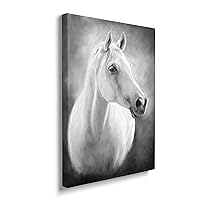 Black And White Horse Canvas Wall Art - Framed Farm Animal Pictures Farmhouse Painting Decor For Living Room Bedroom Home Office Artwork Ready To Hang (24x36 Inches)