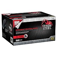 Venom Steel VEN6544 Nitrile Gloves, Rip Resistant Disposable Latex Free Black Gloves, 2 Layer Gloves, 6 mil Thick, X-Large (Pack of 500)