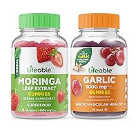 Lifeable Moringa Leaf + Garlic 1000mg, Gummies Bundle - Great Tasting, Vitamin Supplement, Gluten Free, GMO Free, Chewable Gummy