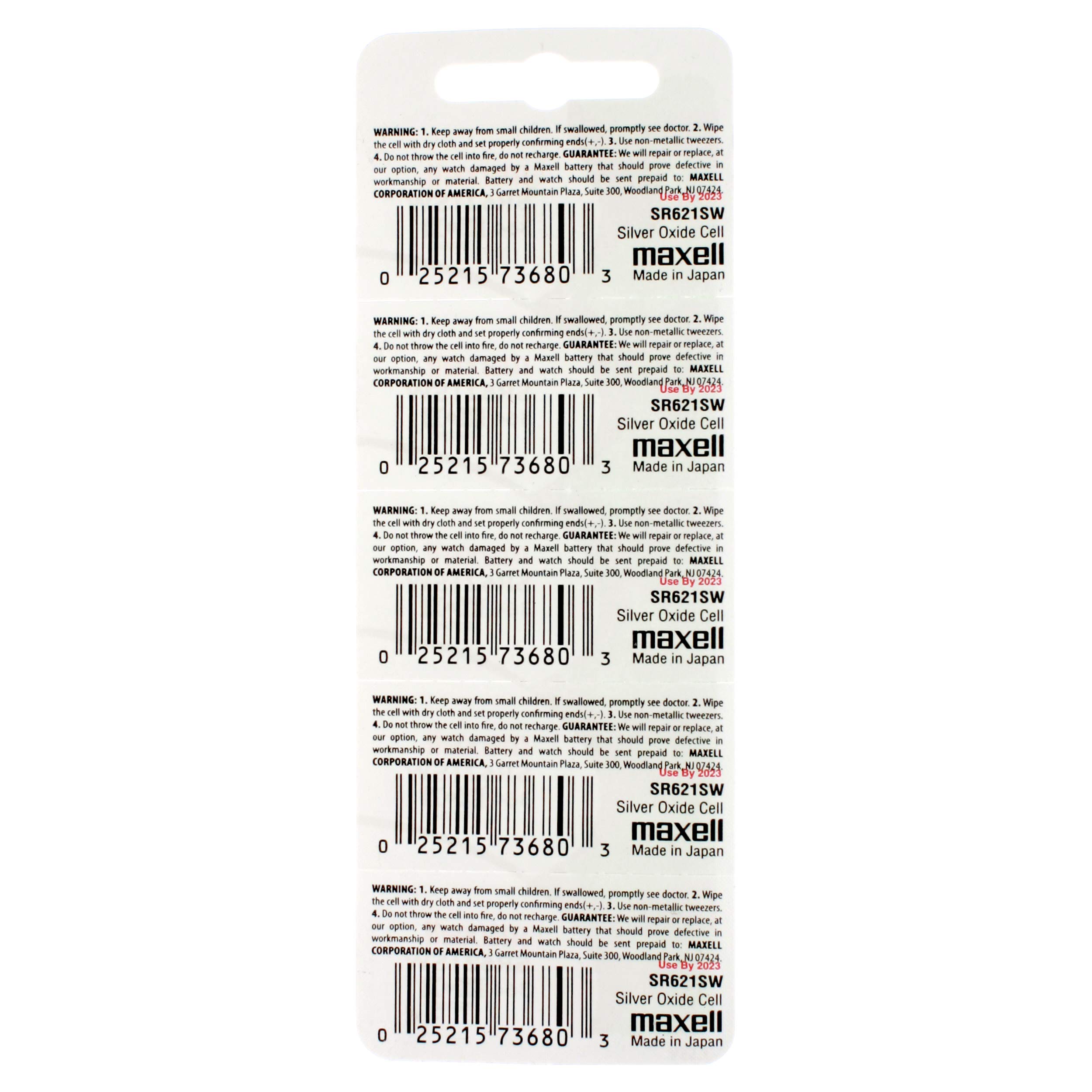 5PK Maxell Silver Oxide SR621SW Low Drain Watch Battery Replaces 1175SO, 164, 280-34, 362, 531, 602, AG1, D 364, D364, GP364, L621, LR621, R 364/31, RW 320, S621S, SB-AG/DG, SG1, SP364, SR 60, V364