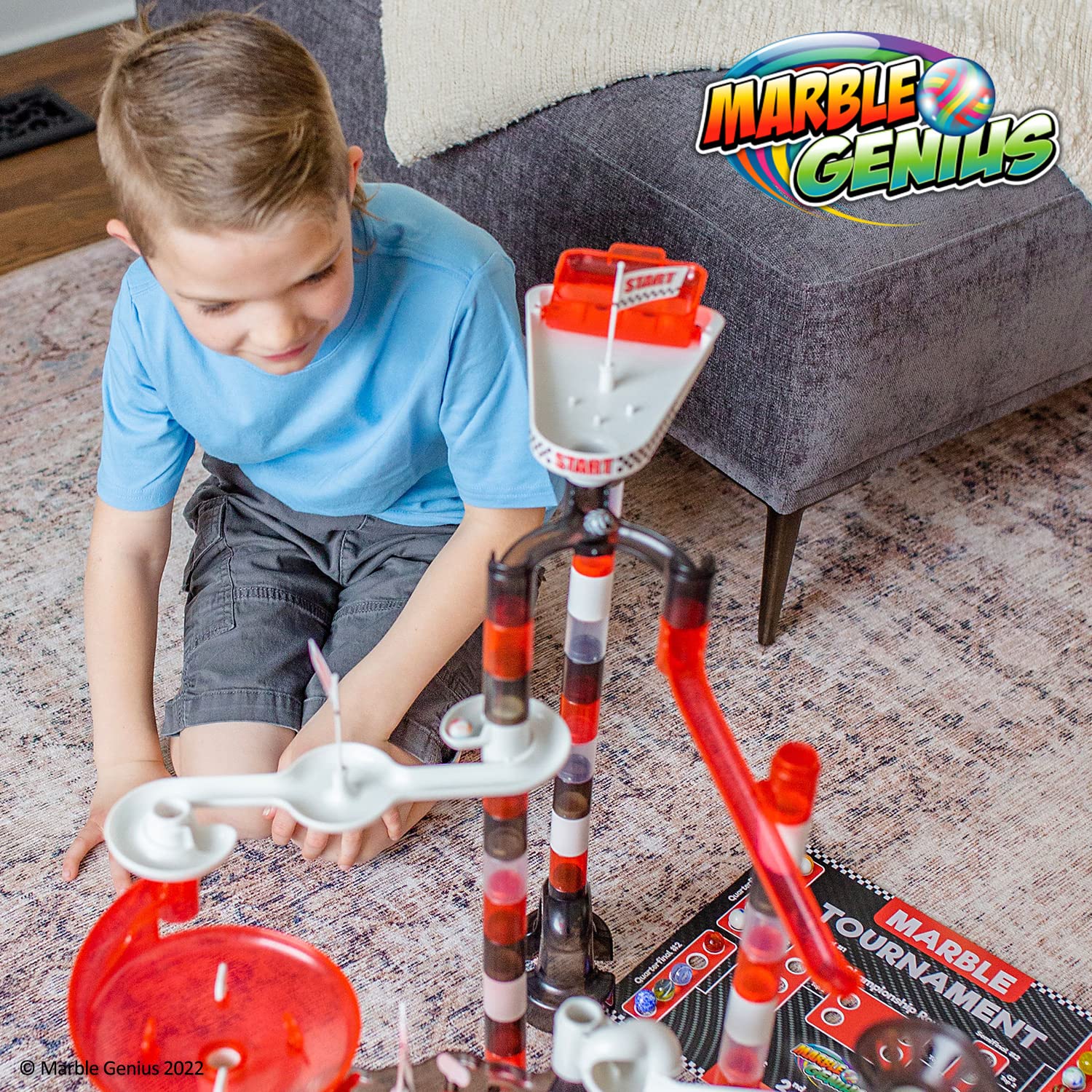 Marble Genius Marble Run Racing Set: 125-Piece Marble Run Racing Set Toys for Kids, Marbles Maze Tower Building Blocks, Marble Race Track Rolling Game, Educational Learning STEM Toy Gift, Racing