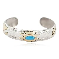 $510Tag 12ktGF Silver Certified Eagle Navajo Natural Turquoise Native Bracelet 13095 Made by Loma Siiva