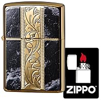 Zippo 2GWT-BK Lighter, Windproof, Brass, Double Sided, Marble, Special Sticker Included, Gold