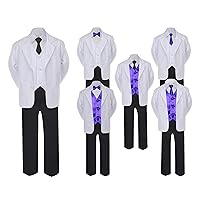 5-7pc Formal Black White Suit Set Purple Bow Long Tie Vest Boy Baby Sm-20 Teen