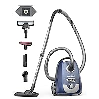 Aspiron Canister Vacuum Cleaner, 1300W Bagged Canister Vacuum, Turbo Brush, 5 Tools, 3.7Qt, H13 HEPA Filter, Automatic Cord Rewind, Vacuum Cleaner for Carpets, Hardwood Floors, Pet Hair, Blue