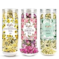 Goofoo Dried Herbal Tea Set of 3, Dried Gongju Chrysanthemum Buds + Jasmine Flowers Tea + Dried Rose Buds, Total 5oz, Best Gift