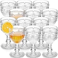 Set of 12 Vintage Water Glasses 4.4 Oz Transparent Wine Glasses 2.7'' x 5'' Small Goblets Embossed Water Goblets Stemmed Water Glasses with Bead Curtain Pattern for Party Bar Juice, Beverage