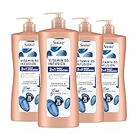 Suave 2-in-1 Moisture Shampoo & Conditioner with Vitamin B5 Infusion and pH Balanced Salon Formula, Anti-Frizz Cleansing for Dry Hair, 28 Oz (Pack of 4)