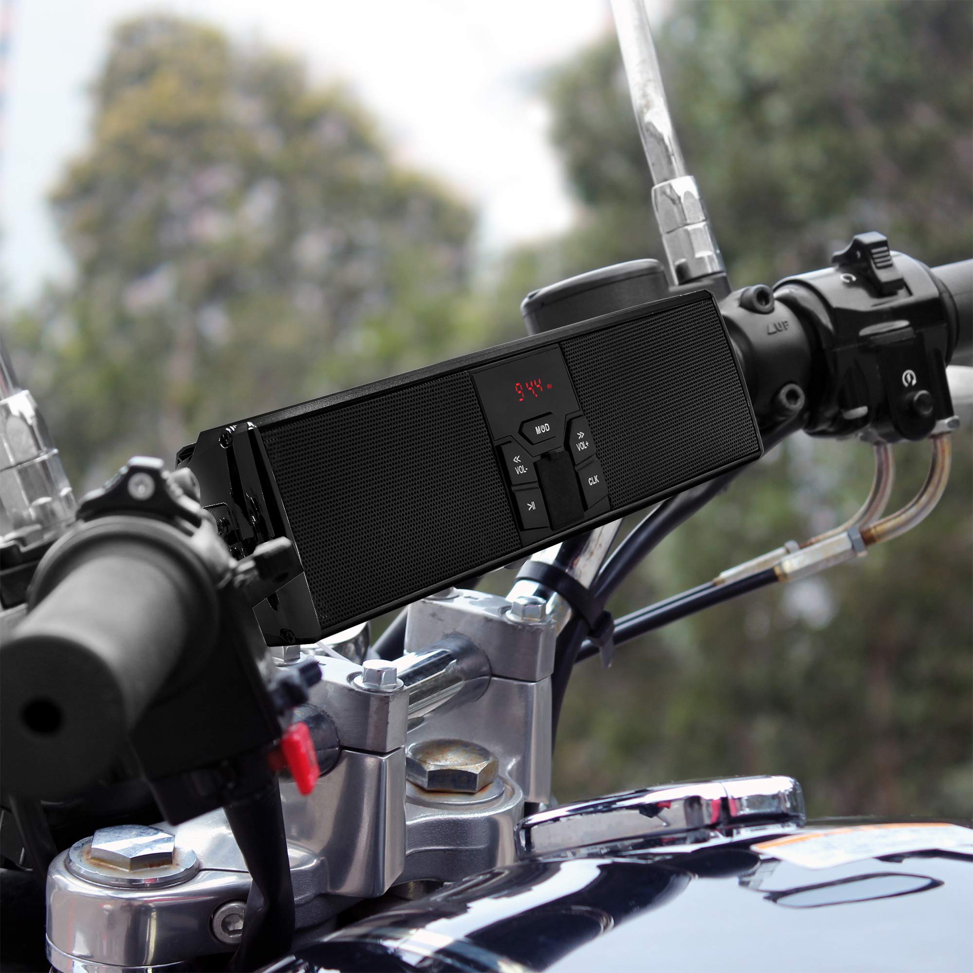 GoHawk RE9-X Gen.3 Waterproof Bluetooth Motorcycle Stereo Speakers LED Soundbar 7/8-1.25 in. Handlebar Mount MP3 Music Player Audio Amplifier System ATV 4 Wheelers USB AUX FM Radio